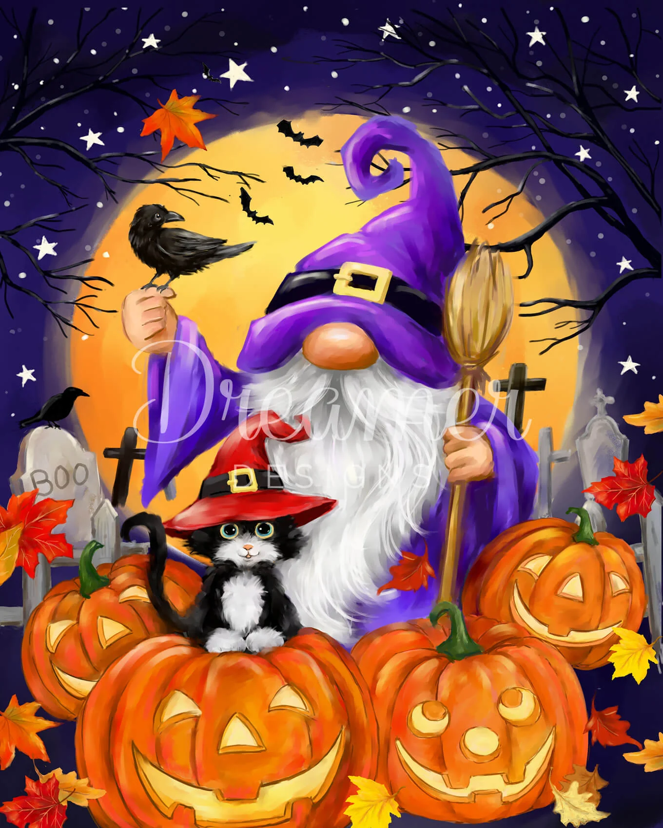 Halloween Gnome and Cat